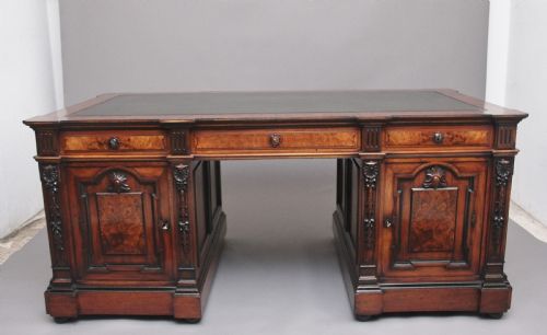 Large and Impressive 19th Century Walnut Pedestal Partners Desk