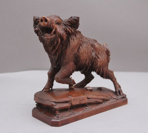 A Lovely Quality 19th Century Black Forest Carving of a Wild Boar