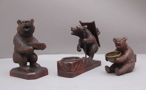 A Set of Three 19th Century Black Forest Carvings of Bears in Different Poses