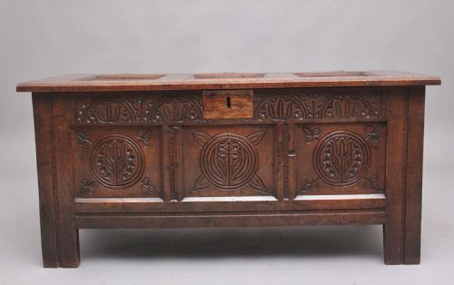 17TH CENTURY ANTIQUE CARVED OAK COFFER - ADDITIONAL PHOTO 4