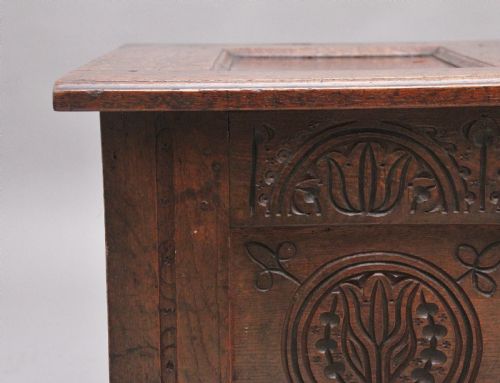 17TH CENTURY ANTIQUE CARVED OAK COFFER - ADDITIONAL PHOTO 11