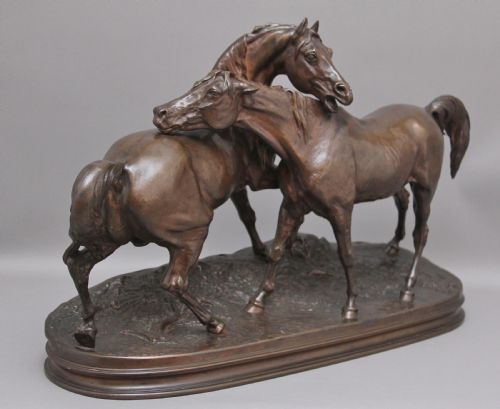 fig 1. Large 19thc Bronze sculpture L'accolade by Pierre-Jules Mene