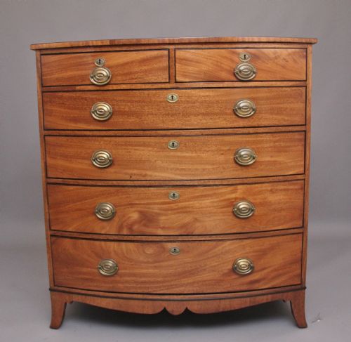 Quality Early 19th Century Tall Mahogany  Bowfront Chest of Drawers