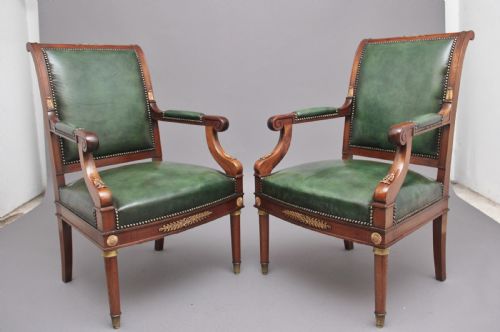 Pair 19th Century French Mahogany Armchairs