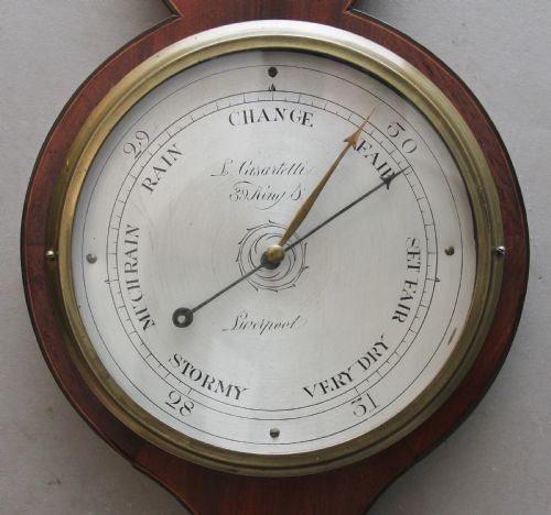 19TH CENTURY INLAID MAHOGANY BANJO BAROMETER BY L CASATELLI OF LIVERPOOL - ADDITIONAL PHOTO 1