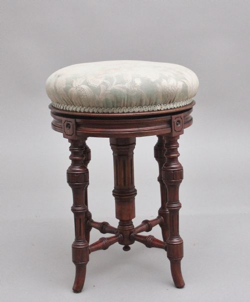 19th Century Walnut Piano Stool with an Adjustable Seat