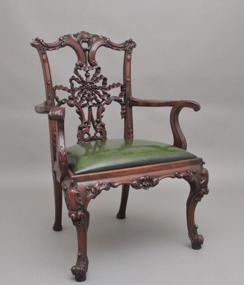 A Highly Decorative Early 20th Century Carved Mahogany Armchair in the Chippendale Style