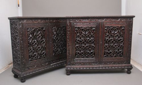 Pair of Antique 19th Century Anglo-indian Carved Cabinets