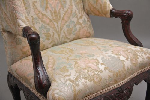 19TH CENTURY CARVED MAHOGANY LIBRARY ARMCHAIR - ADDITIONAL PHOTO 9