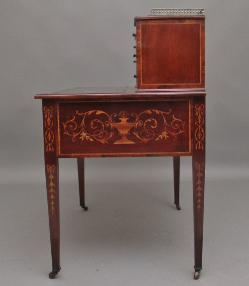 19TH CENTURY MAHOGANY INLAID WRITING DESK - ADDITIONAL PHOTO 6