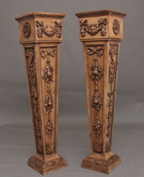 Pair 18th Century Carved Pine Columns