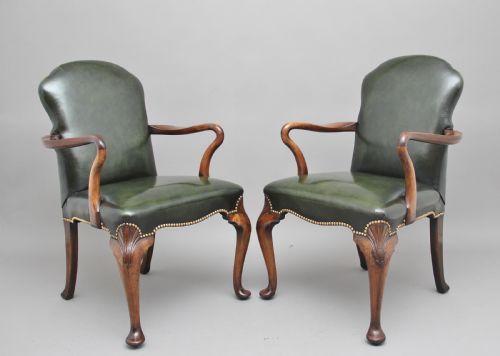 Pair of Early 20th Century Walnut Armchairs