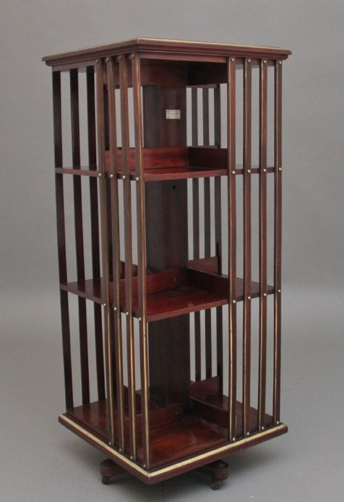 19th Century French Mahogany and Brass Revolving Bookcase