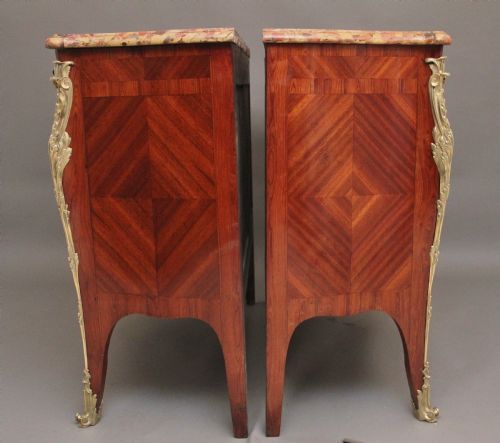 PAIR 19TH CENTURY FRENCH KINGWOOD AND MARBLE TOP COMMODES - ADDITIONAL PHOTO 6
