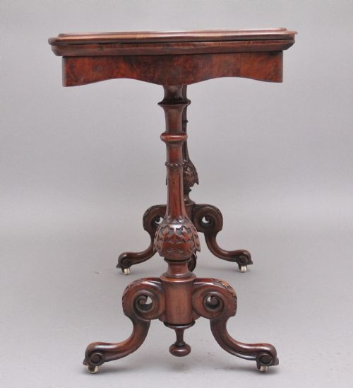 19TH CENTURY ANTIQUE BURR WALNUT CARD TABLE - ADDITIONAL PHOTO 5