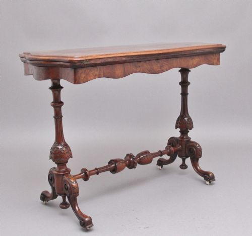 19TH CENTURY ANTIQUE BURR WALNUT CARD TABLE - ADDITIONAL PHOTO 9