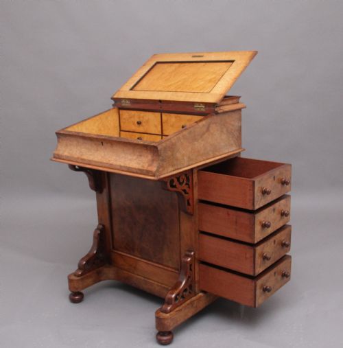 19TH CENTURY BURR WALNUT DAVENPORT - ADDITIONAL PHOTO 1