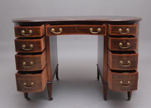 19TH CENTURY INLAID MAHOGANY KIDNEY SHAPED DESK - ADDITIONAL PHOTO 1