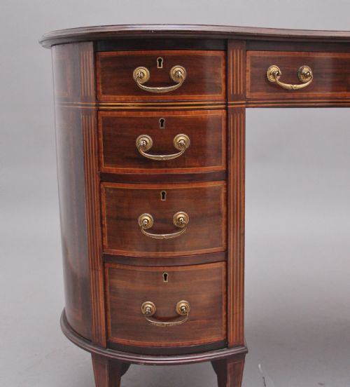 19TH CENTURY INLAID MAHOGANY KIDNEY SHAPED DESK - ADDITIONAL PHOTO 3
