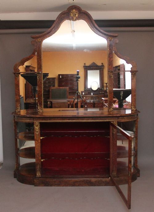 EXHIBITION QUALITY 19TH CENTURY BURR WALNUT MIRROR BACK CREDENZA - ADDITIONAL PHOTO 1