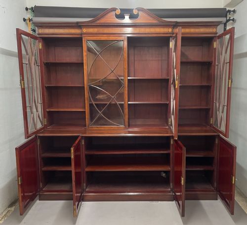 19THCENTURY INLAID MAHOGANY BREAKFRONT BOOKCASE - ADDITIONAL PHOTO 2