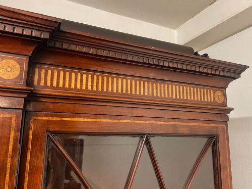 19THCENTURY INLAID MAHOGANY BREAKFRONT BOOKCASE - ADDITIONAL PHOTO 7