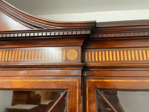 19THCENTURY INLAID MAHOGANY BREAKFRONT BOOKCASE - ADDITIONAL PHOTO 8