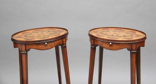 PAIR OF SHERATON REVIVAL MAHOGANY AND INLAID URNS STANDS - ADDITIONAL PHOTO 2