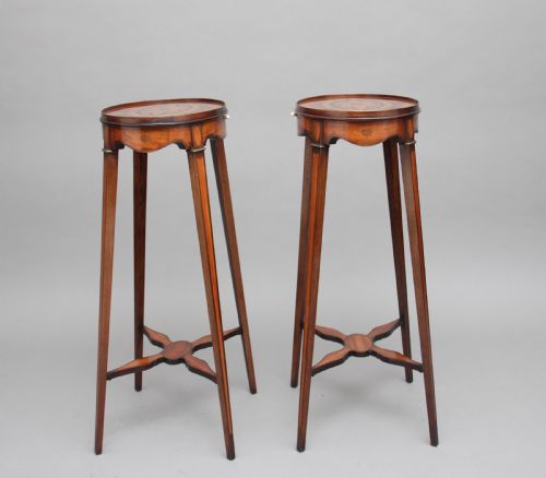 PAIR OF SHERATON REVIVAL MAHOGANY AND INLAID URNS STANDS - ADDITIONAL PHOTO 7