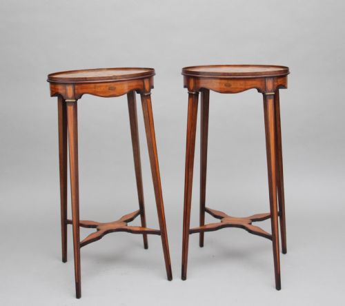 PAIR OF SHERATON REVIVAL MAHOGANY AND INLAID URNS STANDS - ADDITIONAL PHOTO 9