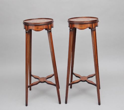 PAIR OF SHERATON REVIVAL MAHOGANY AND INLAID URNS STANDS - ADDITIONAL PHOTO 10