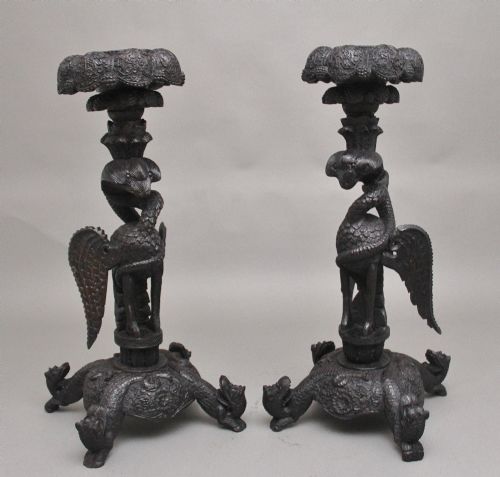 PAIR 19TH CENTURY ANGLO INDIAN CARVED TORCHERS