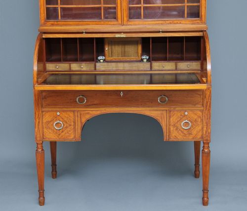 19TH CENTURY SATINWOOD CYLINDER BOOKCASE BY EDWARDS ROBERTS - ADDITIONAL PHOTO 2