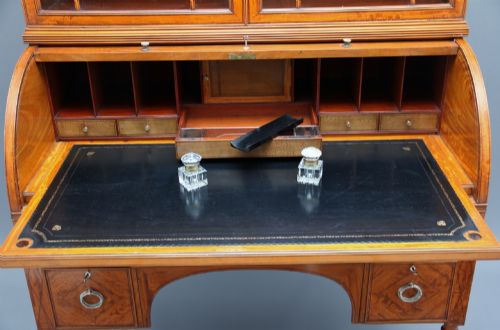 19TH CENTURY SATINWOOD CYLINDER BOOKCASE BY EDWARDS ROBERTS - ADDITIONAL PHOTO 4