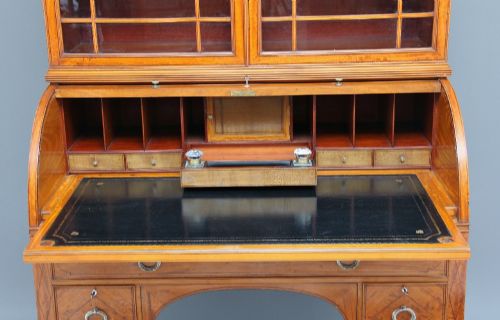 19TH CENTURY SATINWOOD CYLINDER BOOKCASE BY EDWARDS ROBERTS - ADDITIONAL PHOTO 13