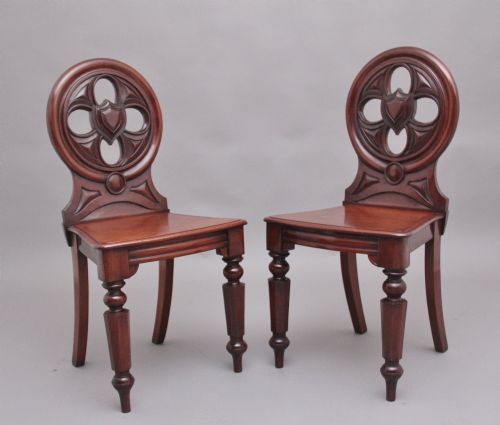 PAIR OF 19TH CENTURY ANTIQUE MAHOGANY HALL CHAIRS