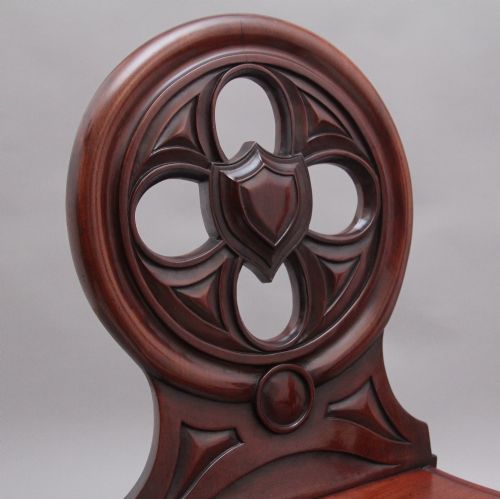 PAIR OF 19TH CENTURY ANTIQUE MAHOGANY HALL CHAIRS - ADDITIONAL PHOTO 6