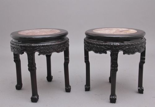 A PAIR OF 19TH CENTURY CHINESE CARVED HARDWOOD OCCASIONAL TABLES
