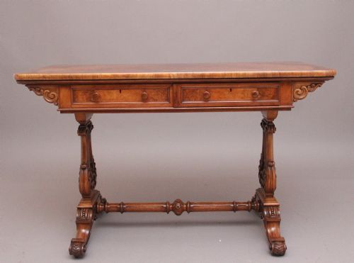 19THCENTURY ANTIQUE BURR WALNUT LIBRARY TABLE