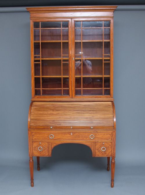 19th Century Satinwood Cylinder Bookcase by Edwards & Roberts