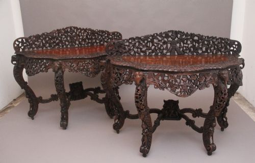 Pair 19th Century Carved Anglo-indian Consul Tables