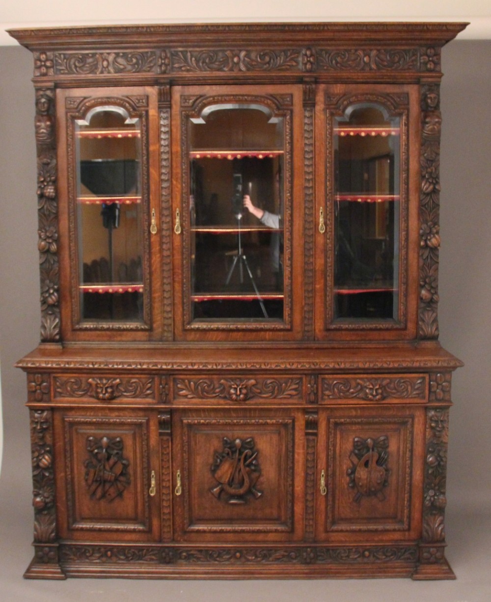 Carved oak bookcase
