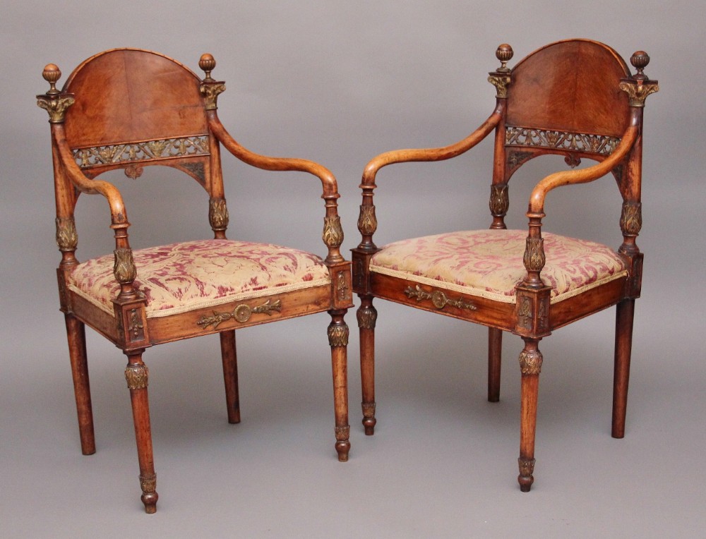 Pair of walnut armchairs