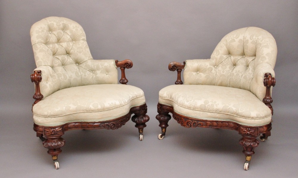 Pair walnut armchairs