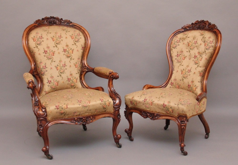 Pair walnut chairs