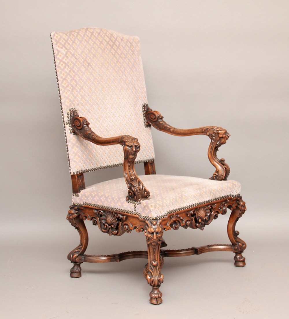 Carved walnut armchair