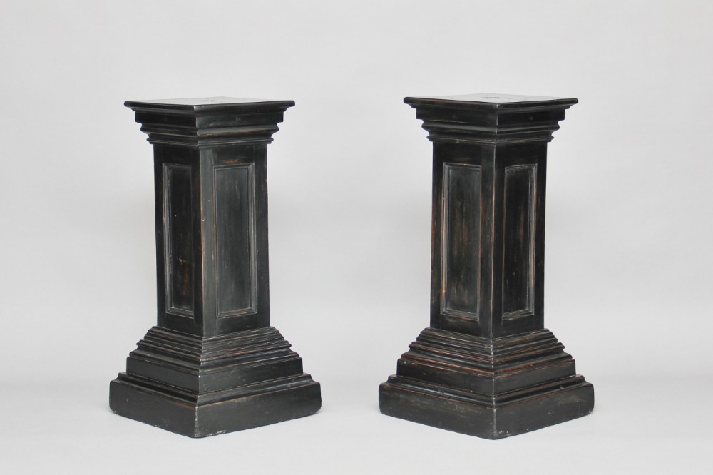 Pair ebonised pedestals