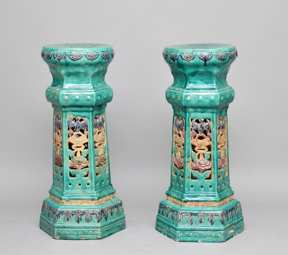 Pair early 20th century Chinese porcelain pedestals