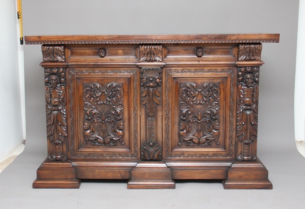 19th century Carved walnut side cabinet