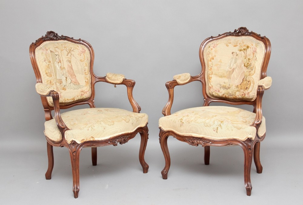 Pair 19th century French upholstered armchairs